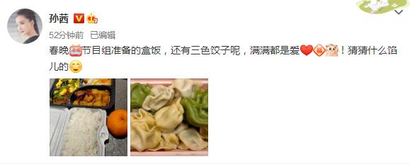 孙茜晒春晚节目组盒饭：还有三色饺子，满满都是爱